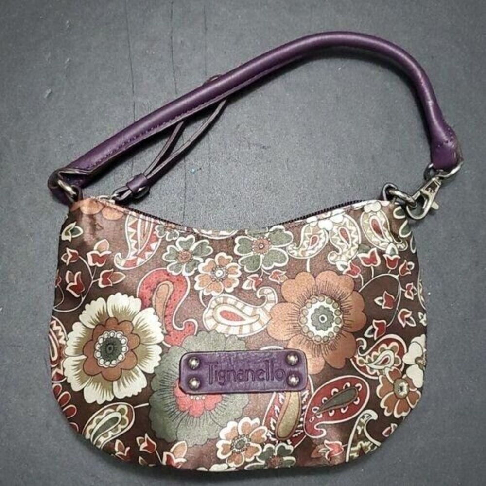 Tignanello paisley wristlet green brown purple